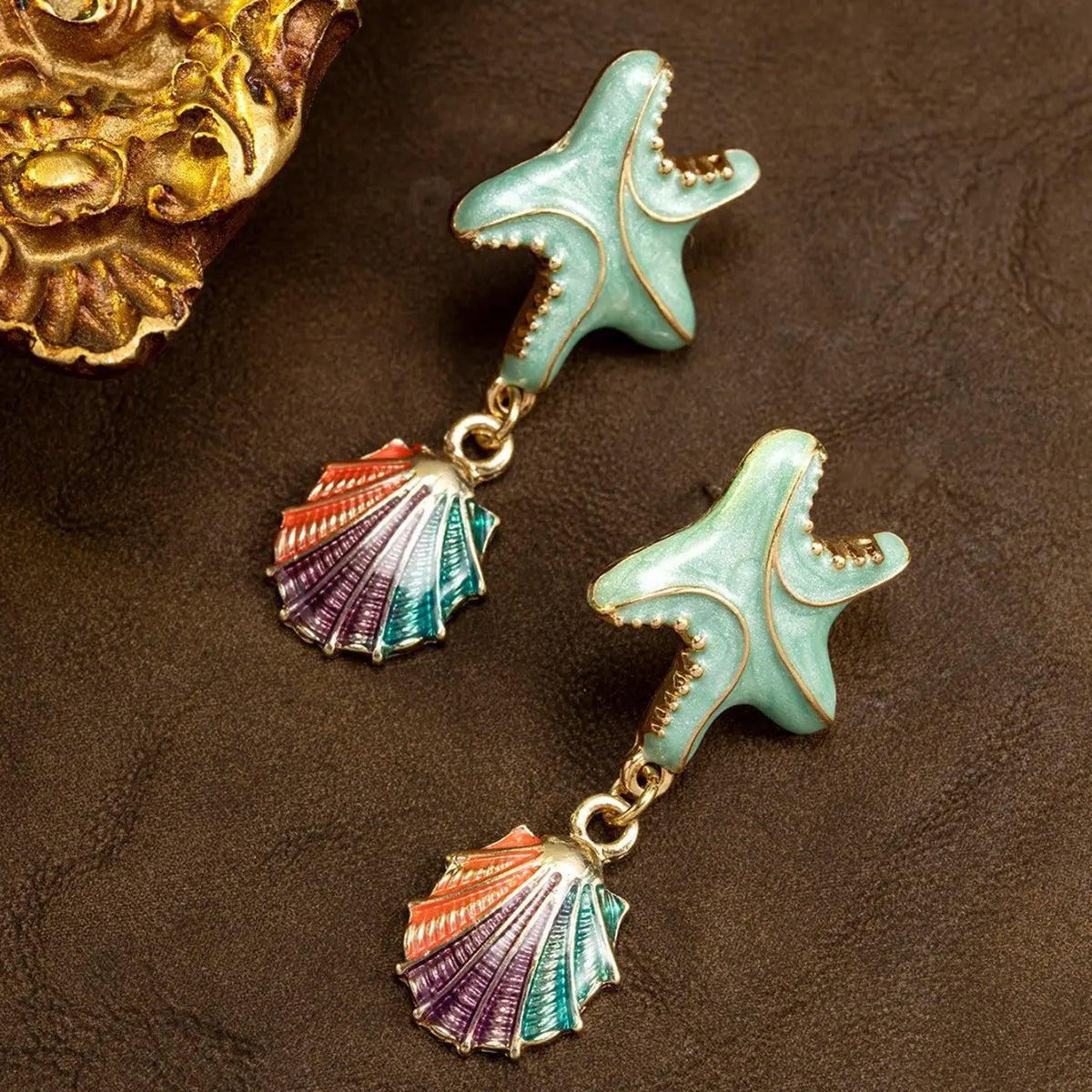 Boucles d'oreilles pendantes Étoiles de mer et Coquillages d'inspiration marine pour Femme