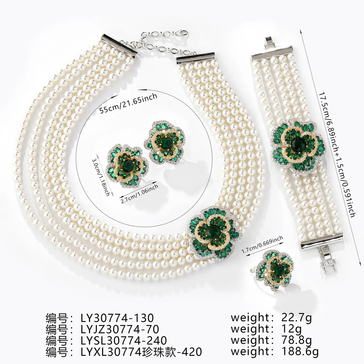 Elegant Pearl Floral Jewelry Set – Luxury Necklace Earrings Bracelet for Women