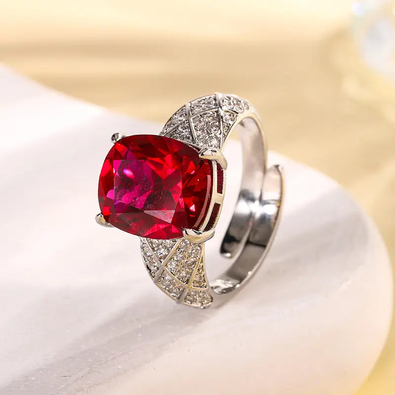 Bague ajustable de luxe en cristal taillé carré – Bague cocktail élégante pour femmes