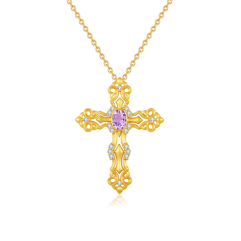 S925 Sterling Silver Colored Crystal Cross Necklace