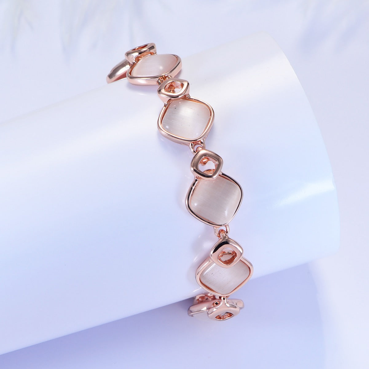 Rose gold opal geometric bracelet