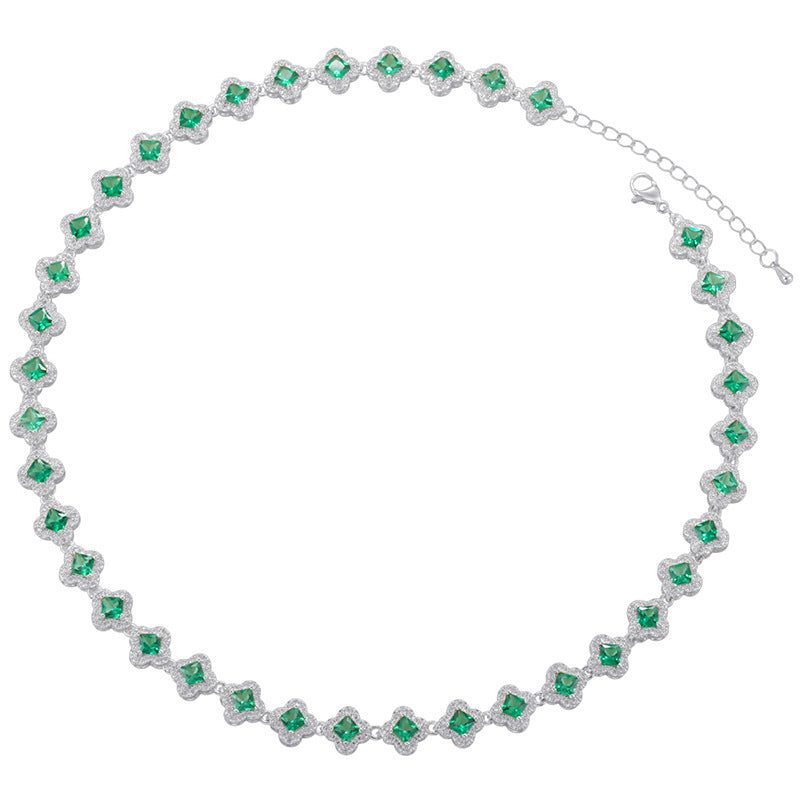Light Luxury Copper with Colored Diamonds Lucky Clover Necklace