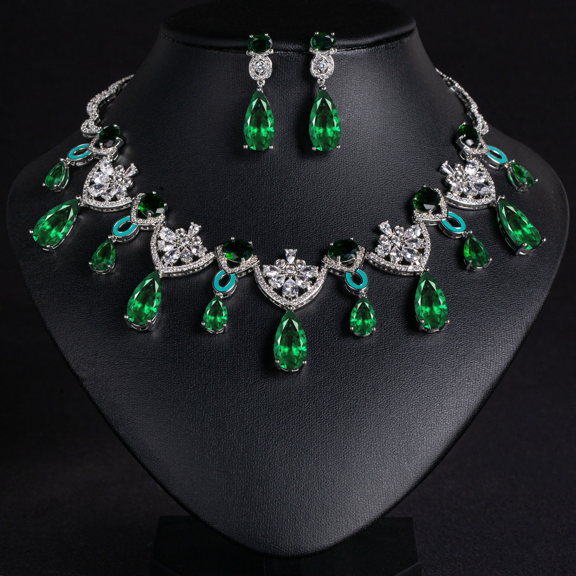 Luxury Multicolor Gemstone Statement Necklace Set for Women – Purple Teardrop Jewelry with Matching Earrings