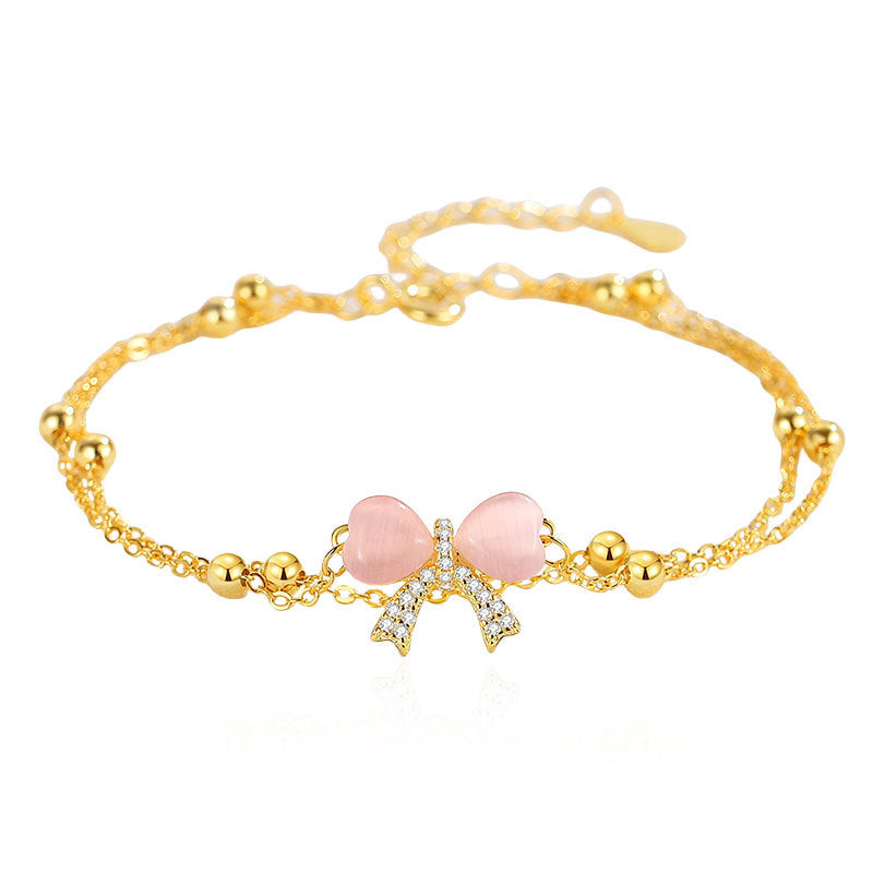 S925 Silver Bow Love Double Layer Bracelet