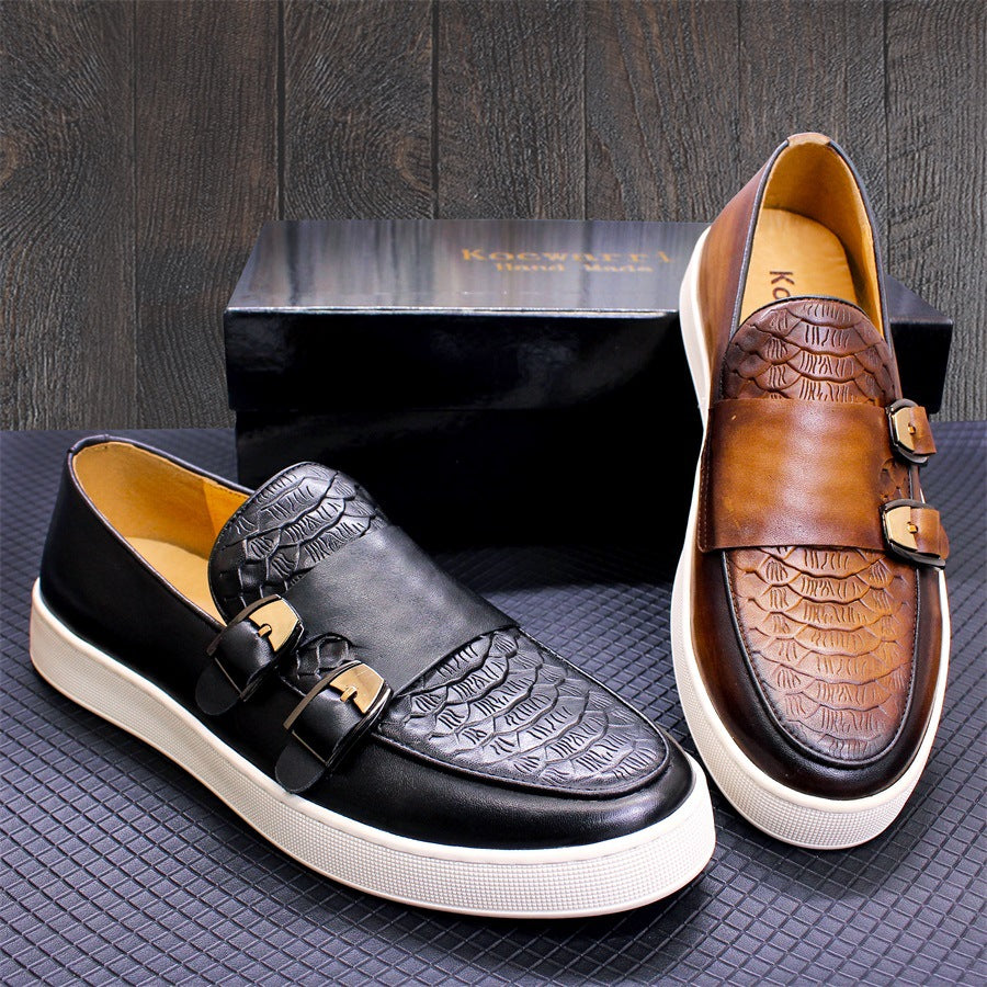 Fashion Versatile Double Buckle Casual Leather Loafers