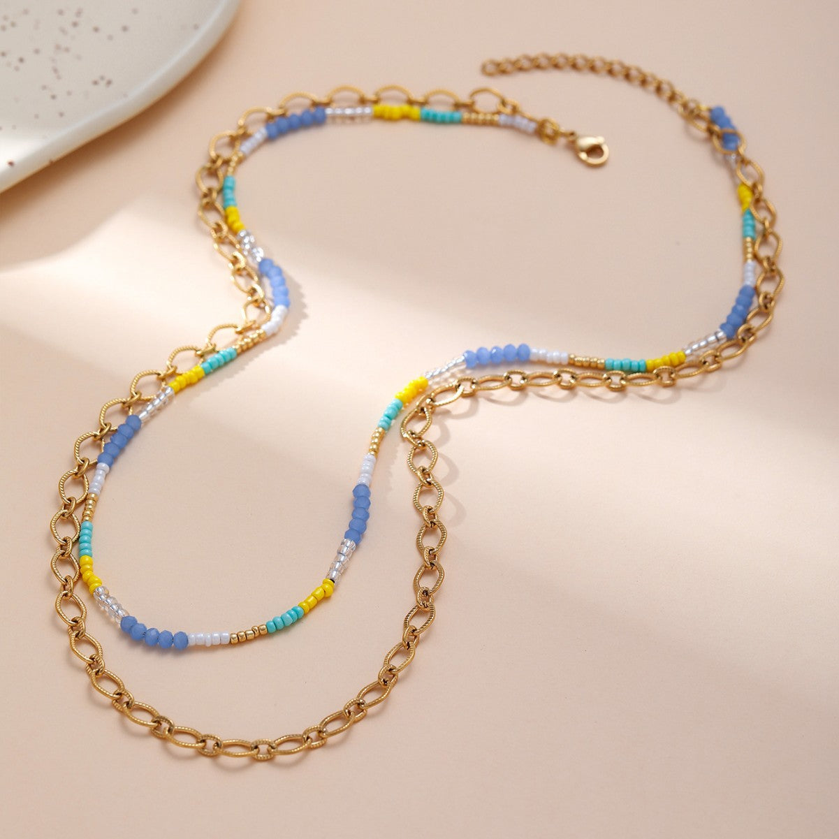 Simple personality handmade beaded stacked necklace