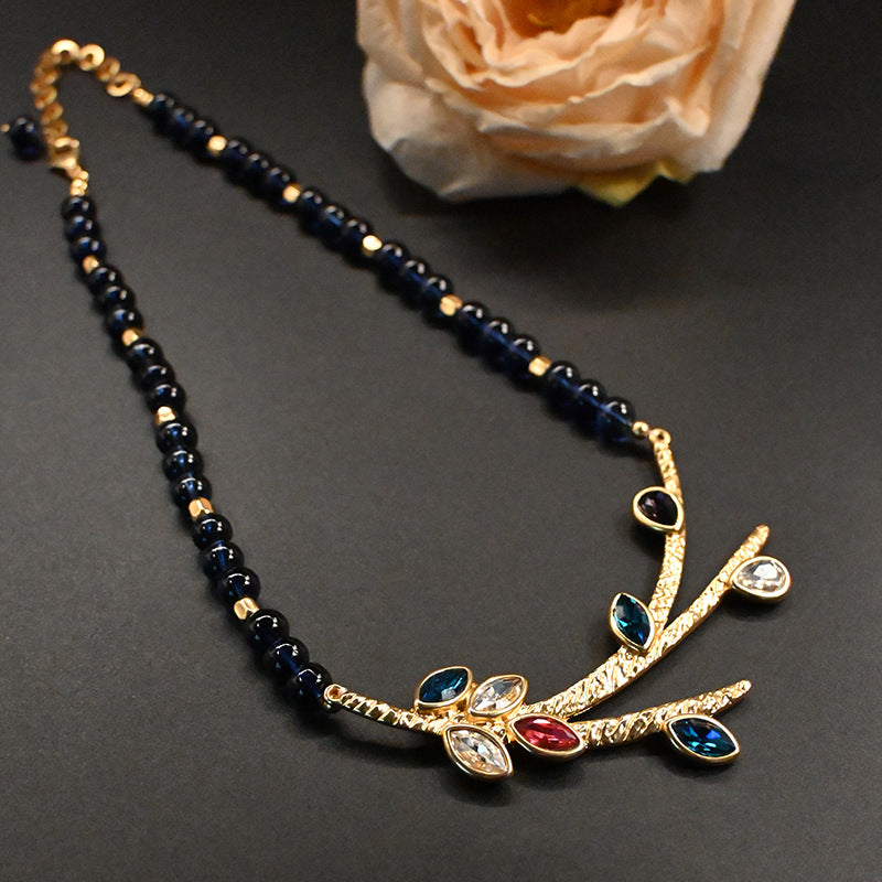 Premium Mixed Color Rhinestone Branches and Leaves Necklace Set