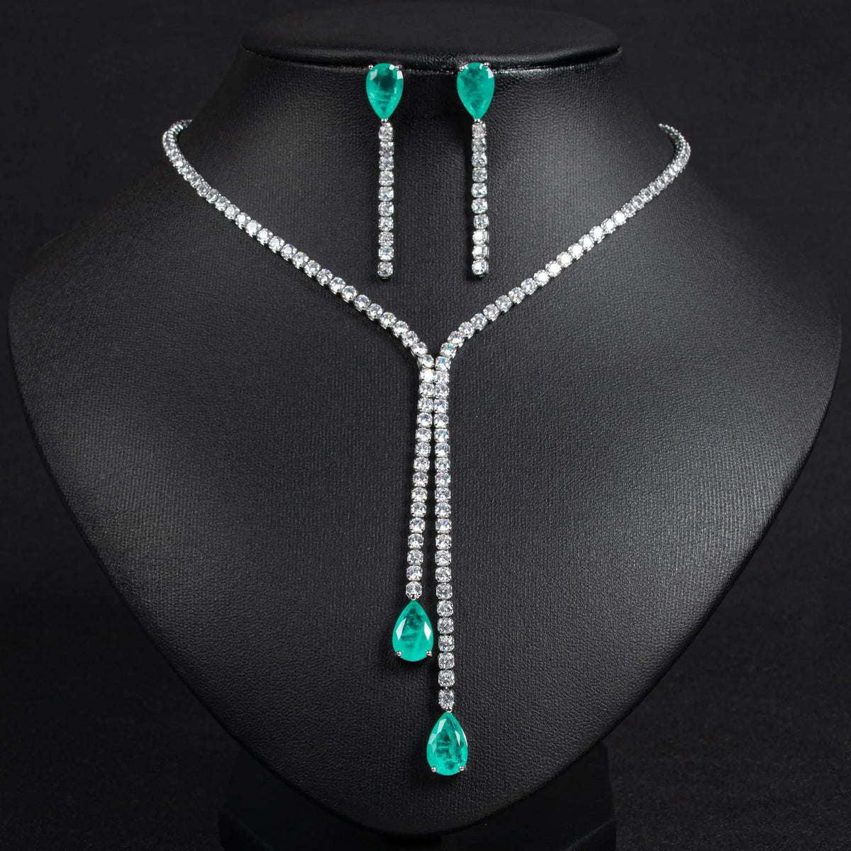 Elegant Red Crystal Y Drop Necklace and Earrings Set – Luxury Statement Jewelry Collection