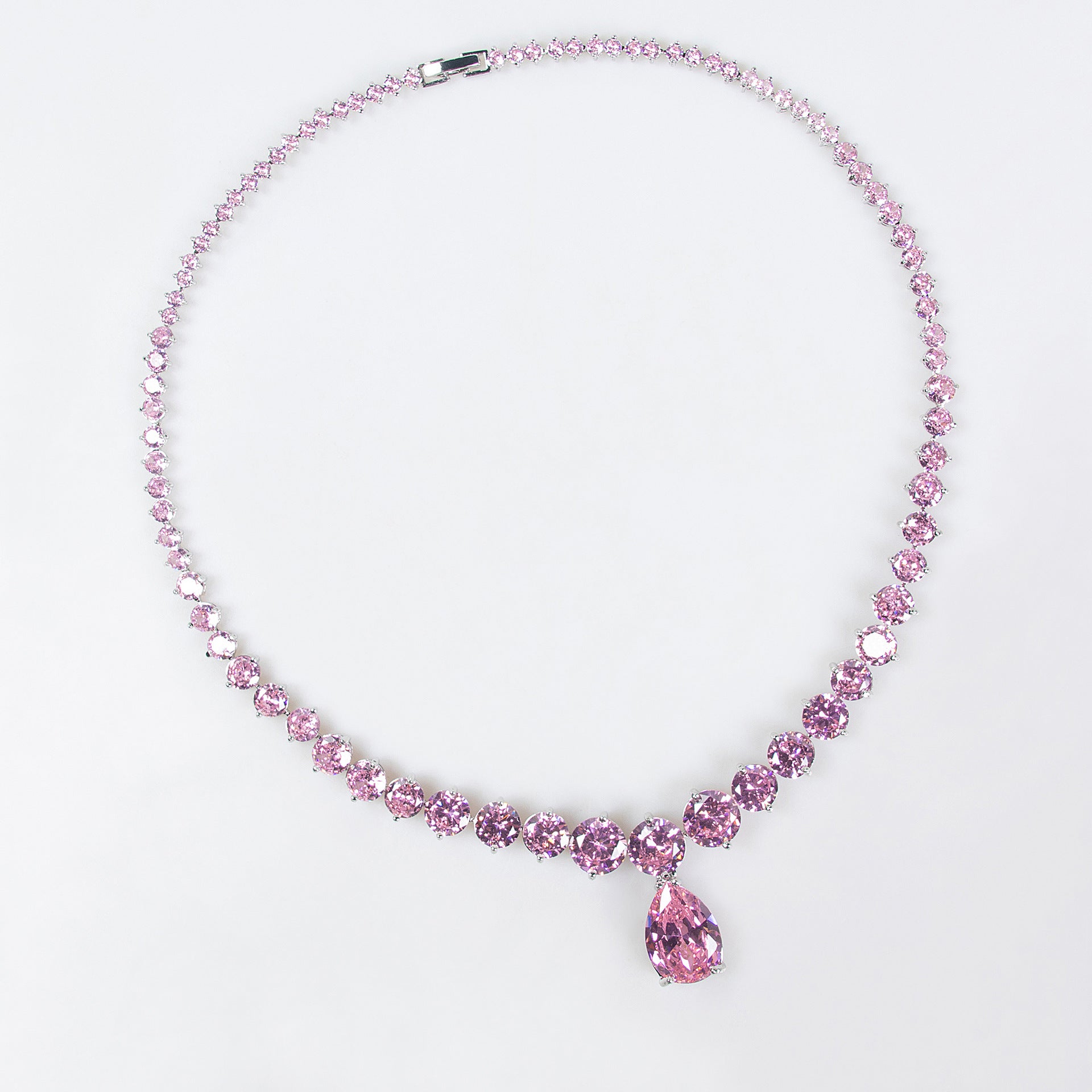 Luxury White Crystal Teardrop Necklace and Earrings Jewelry Set for Women