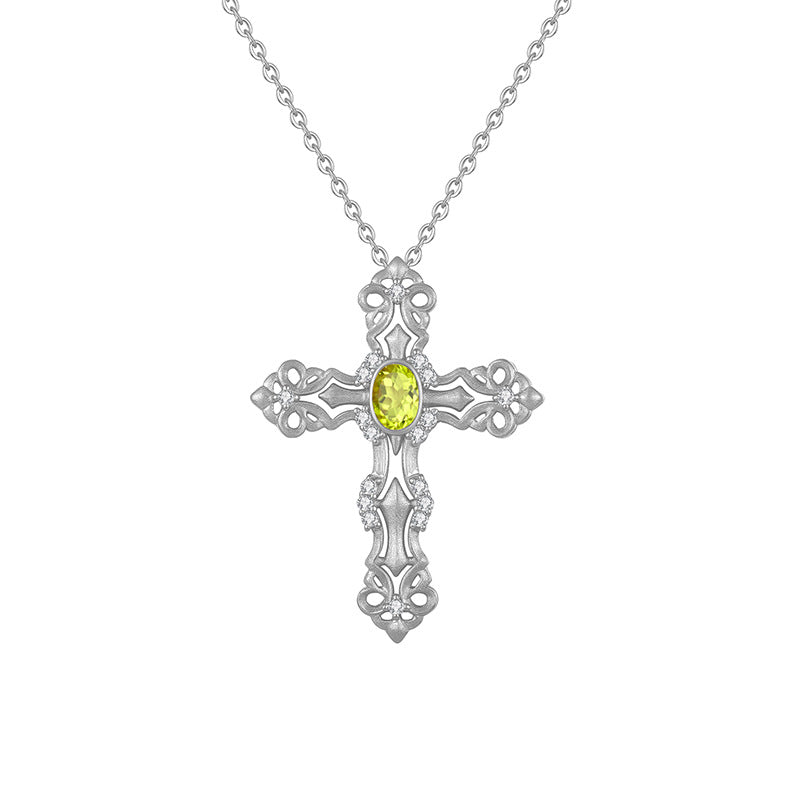S925 Sterling Silver Colored Crystal Cross Necklace