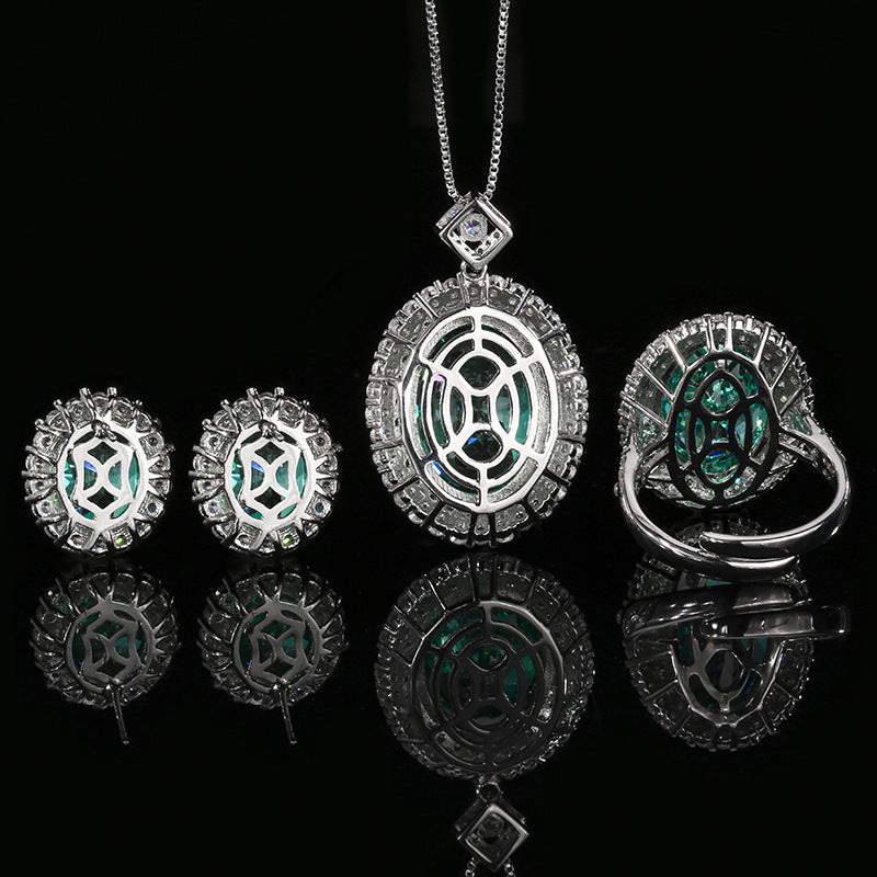 Luxury Aurora Crystal Floral Jewelry Set – Pendant Necklace, Stud Earrings & Ring