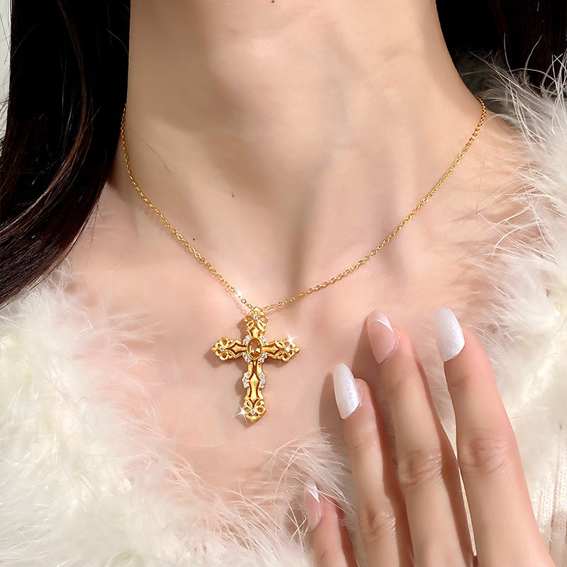 S925 Sterling Silver Colored Crystal Cross Necklace