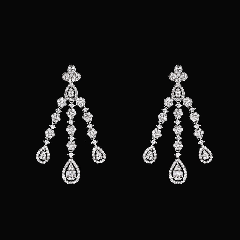 Luxury Silver Teardrop Jewelry Set – Necklace Earrings Bracelet Ring for Women
