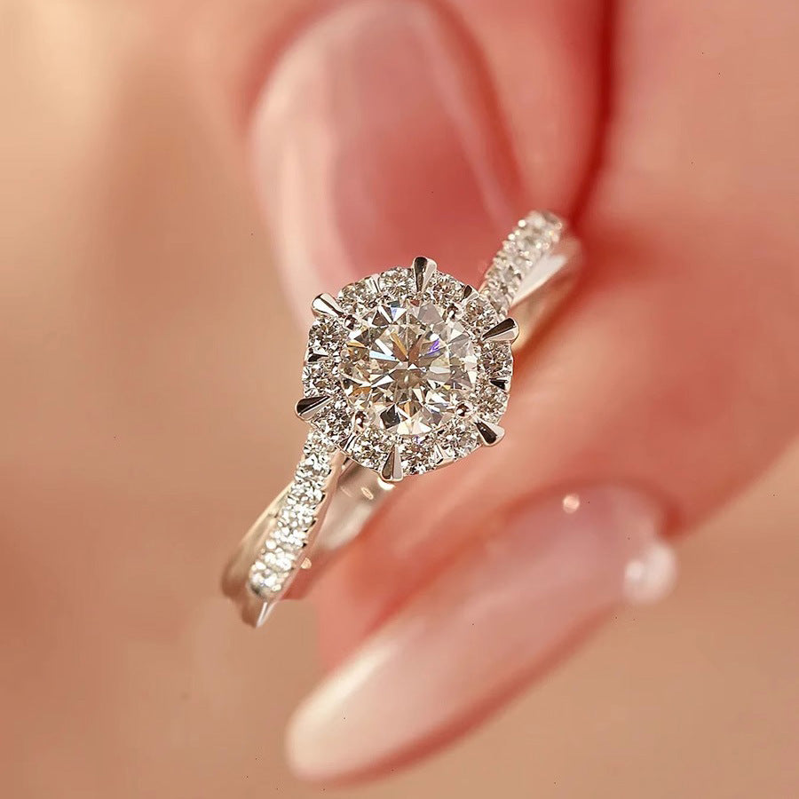 Fashion Platinum Plated Zircon Six Claw Open Diamond Ring