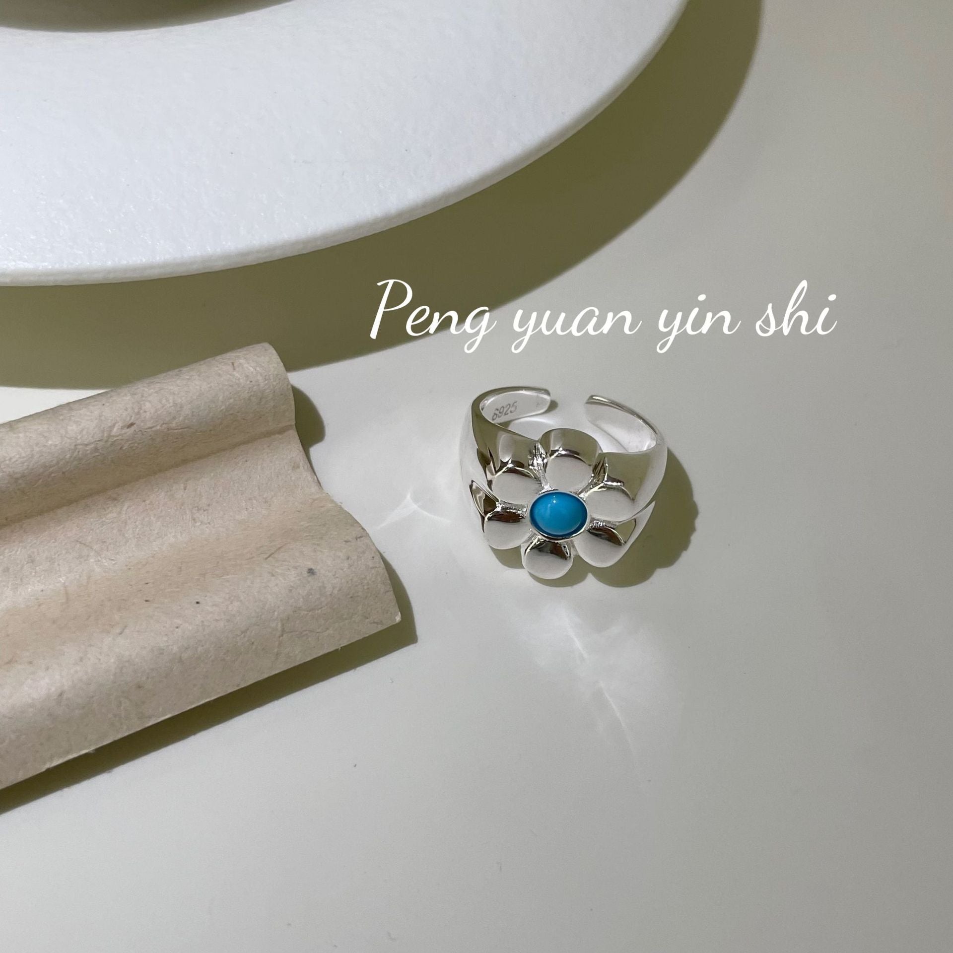 S925 Sterling Silver Blue Turquoise Daisy Ring