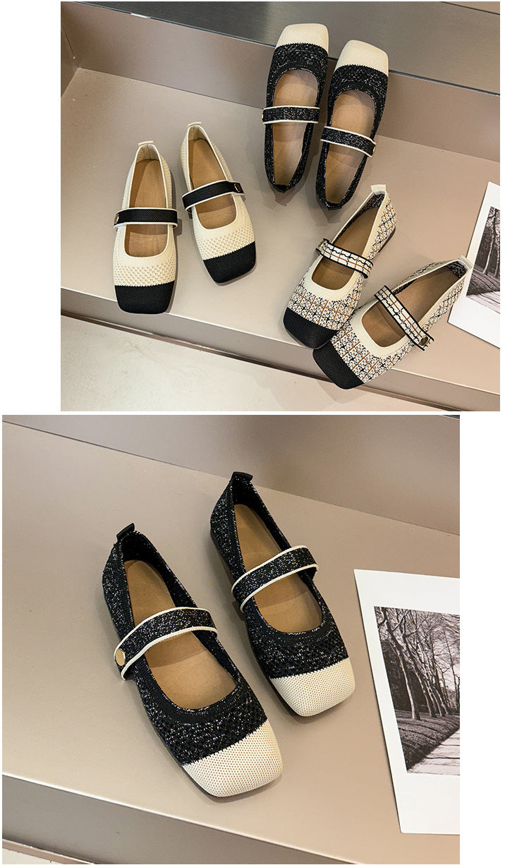Knitted color blocked square toe loafers