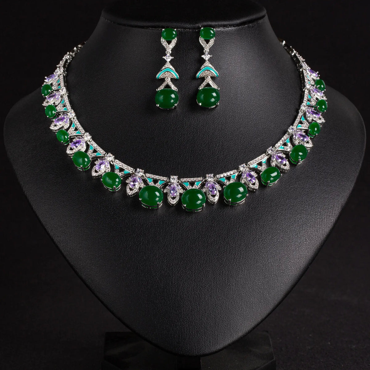 Parure de bijoux collier et boucles d'oreilles en cristal violet améthyste de luxe