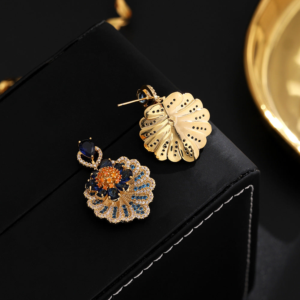 S925 Silver Diamond Flower Fan Earrings