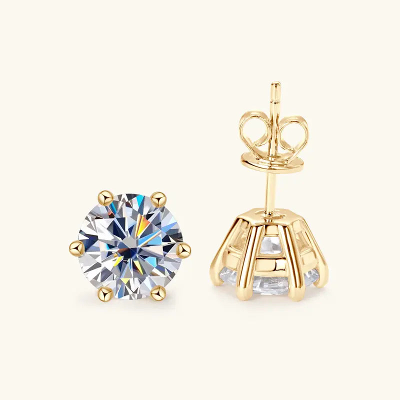 Boucles d'oreilles clous classiques six griffes en moissanite S925