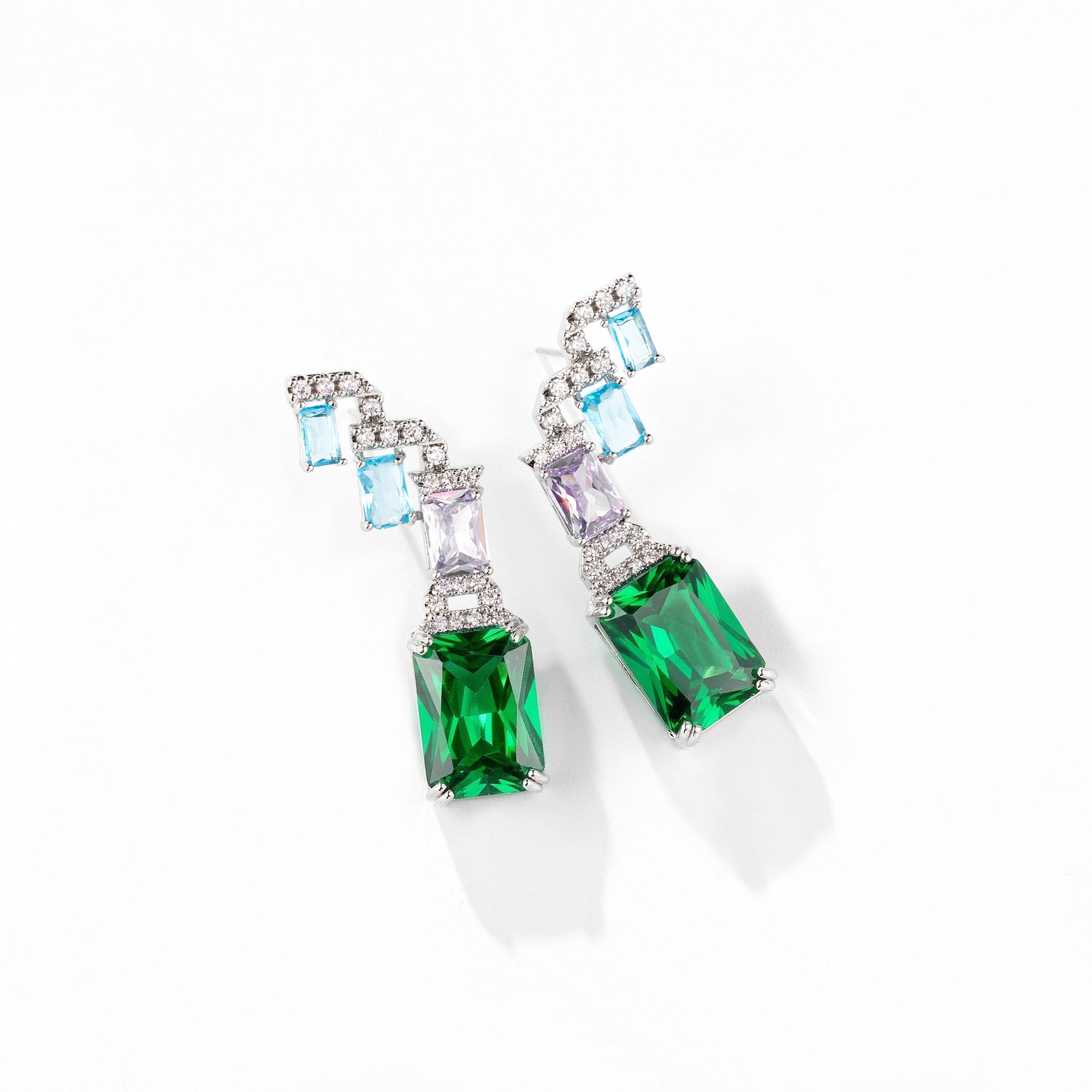 Elegant Emerald Green Gemstone Earrings – Luxury Multicolor Crystal Jewelry