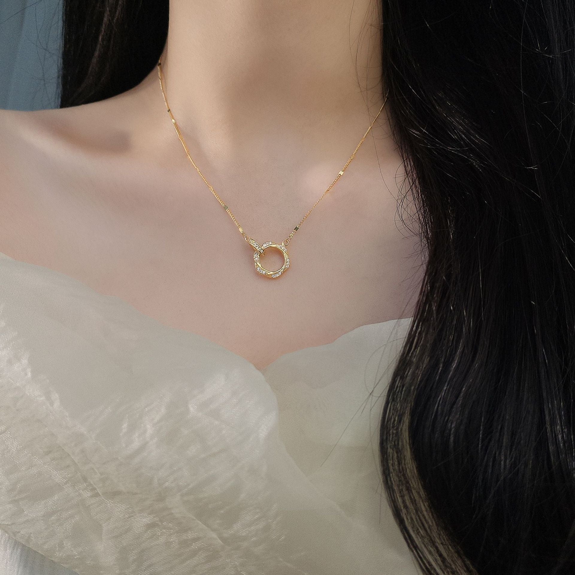 925 Sterling Silver Mobius Ring Double Ring Brick Necklace