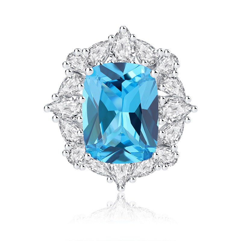 Vintage Simulated Topaz Blue Pendant Ring Set
