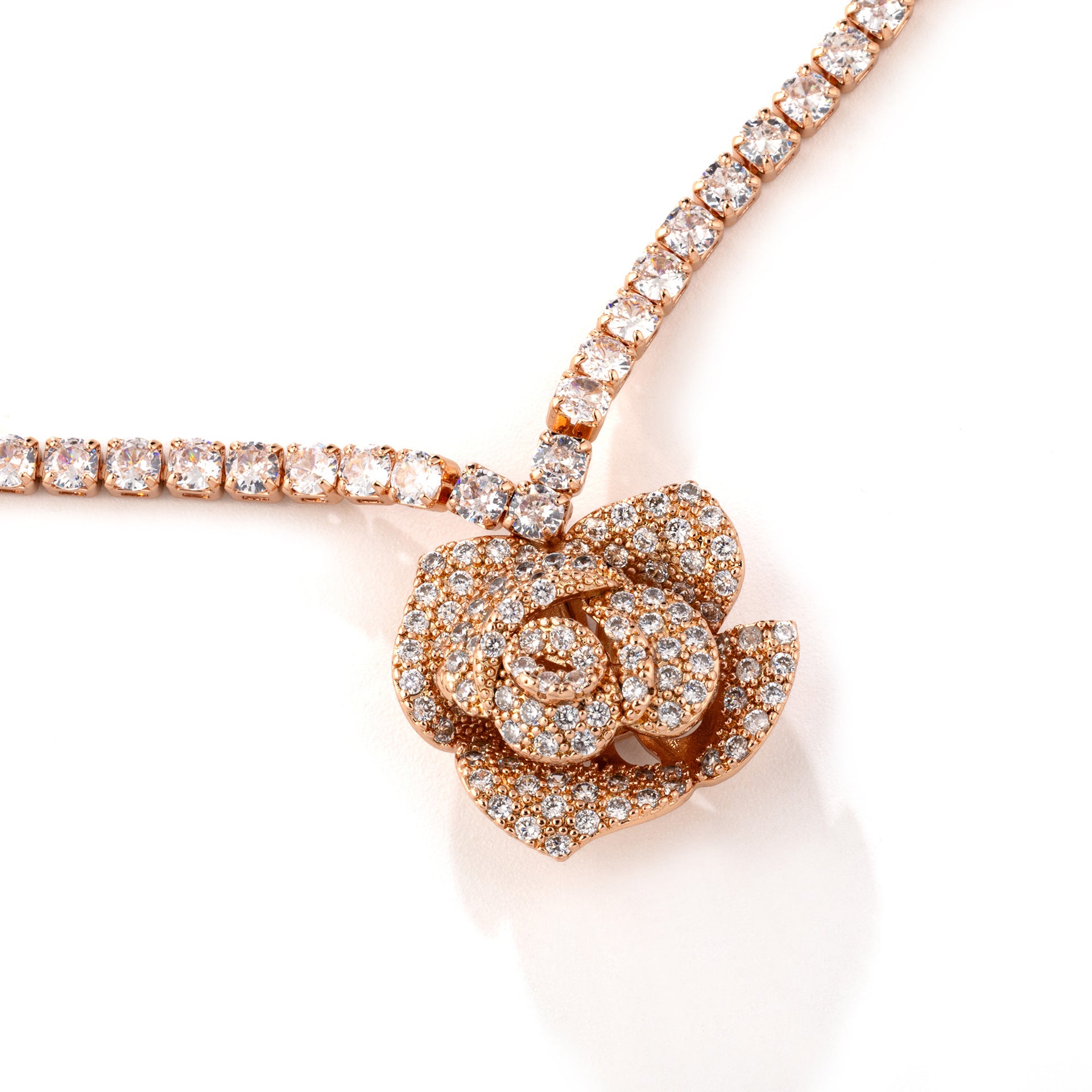 Luxury Rose Gold Crystal Rose Jewelry Set – Necklace Earrings Bracelet Ring for Women