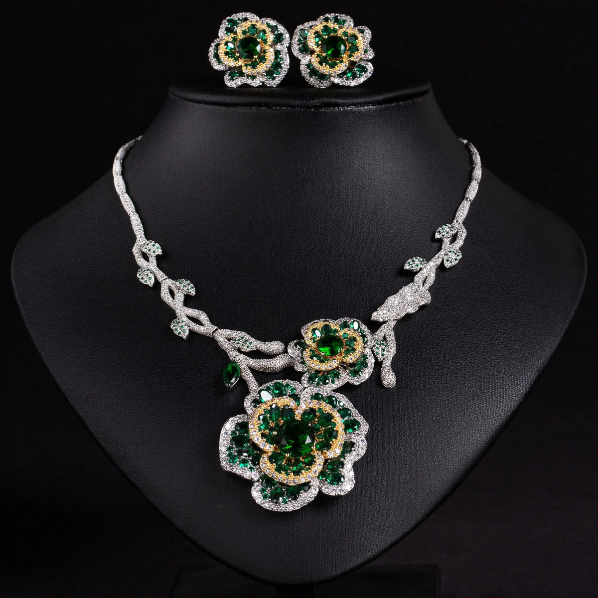 Parure collier et boucles d'oreilles floraux de luxe en cristal rouge pour soirée de gala