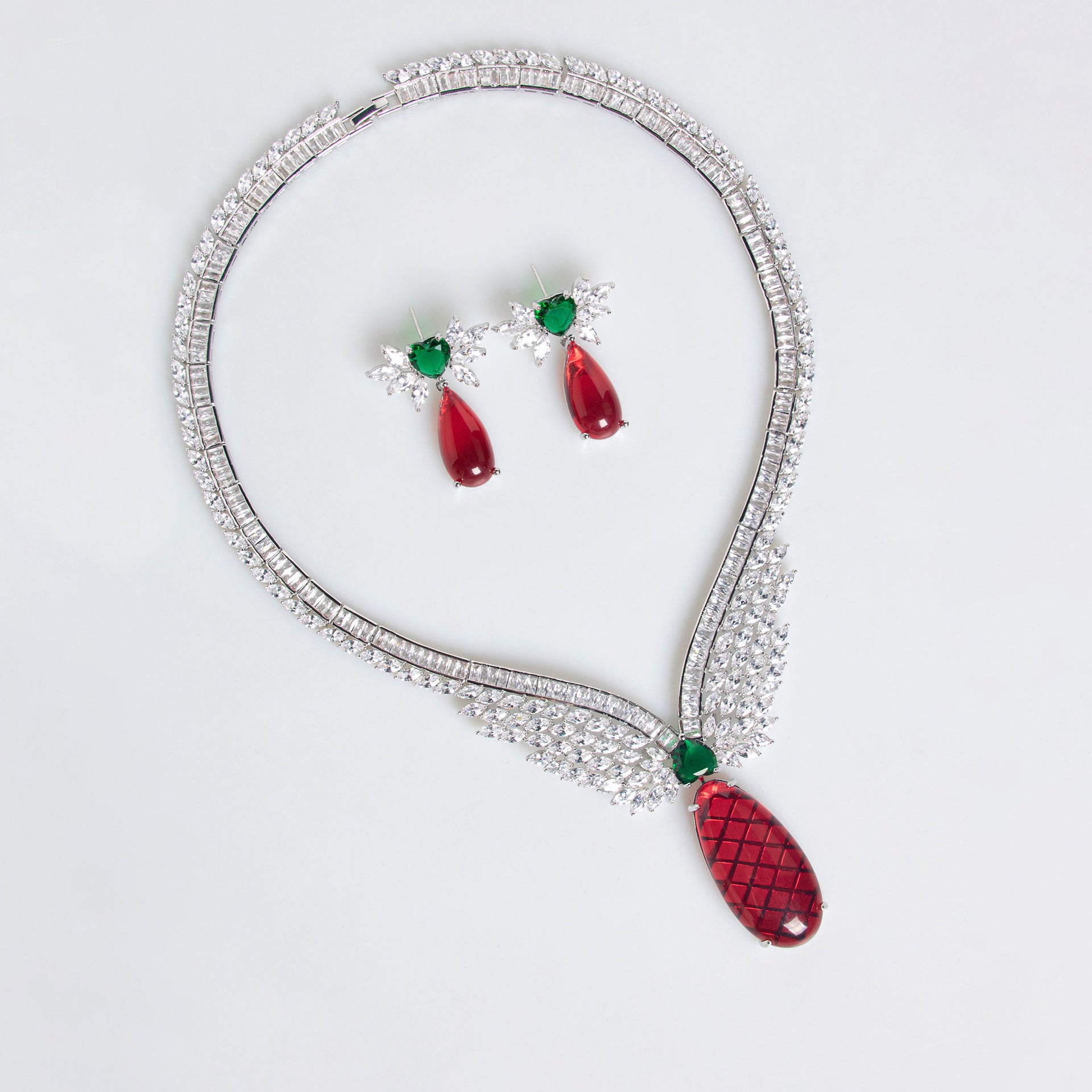 French Medieval Zircon Necklace Earrings Set Female Angel Wings