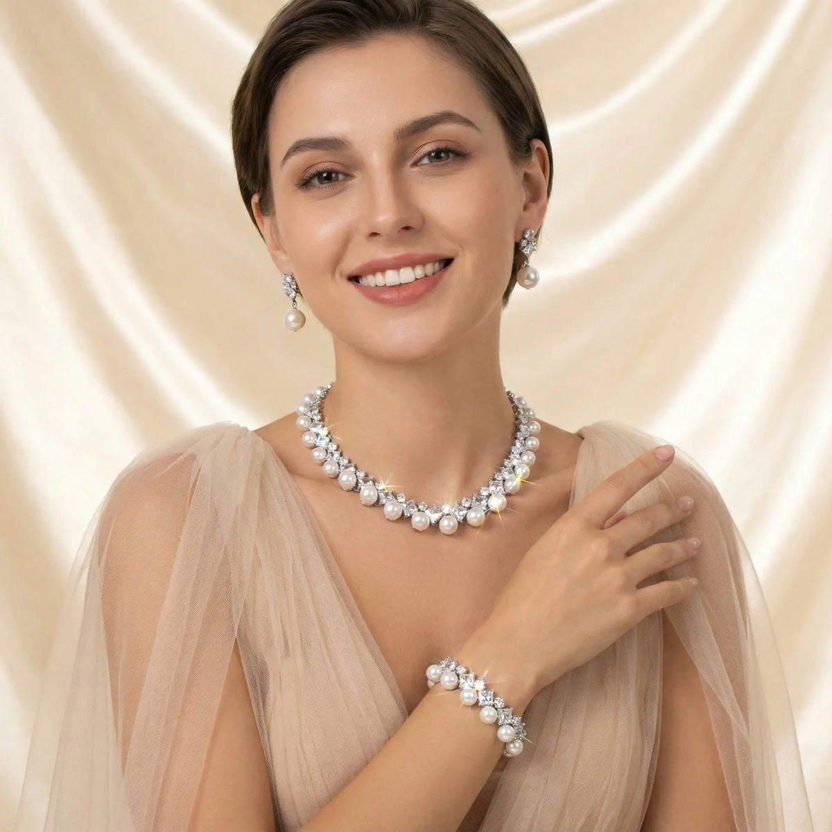 Parure de bijoux de mariage polyvalente en perles Collier et boucles d'oreilles