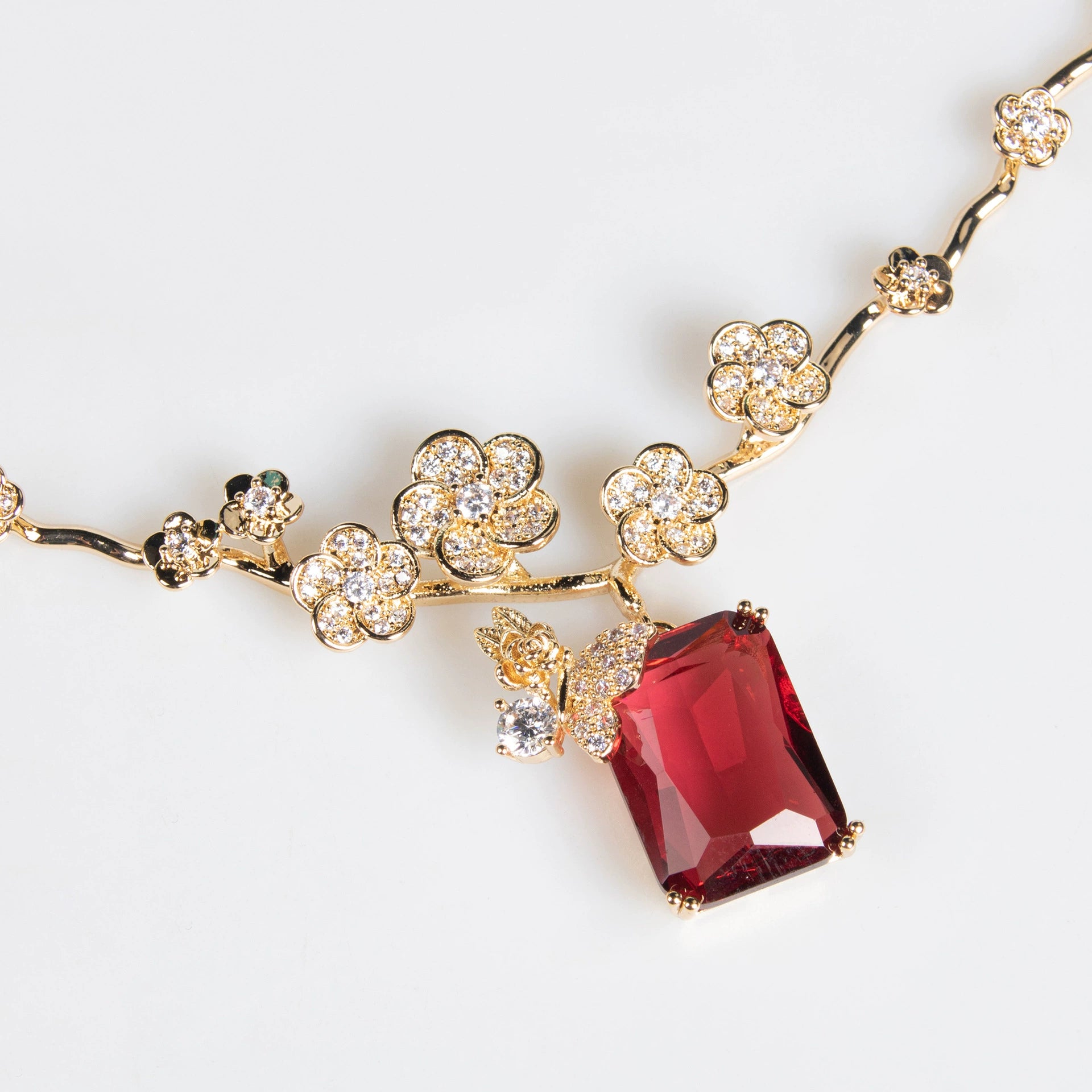 New Square Ruby Necklace Earring Set