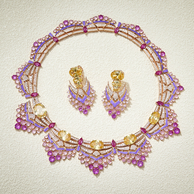 Luxury Heavy Industry Gold-plated Pink Fireworks Collarbone Chain