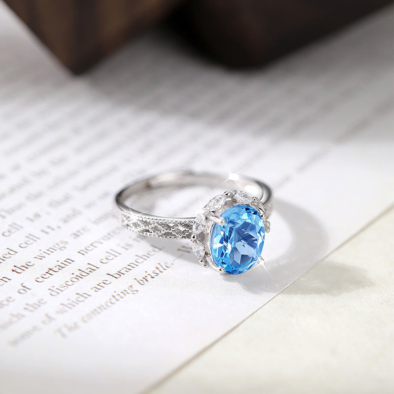 S925 Sterling Silver Color Treasure Adjustable Ring