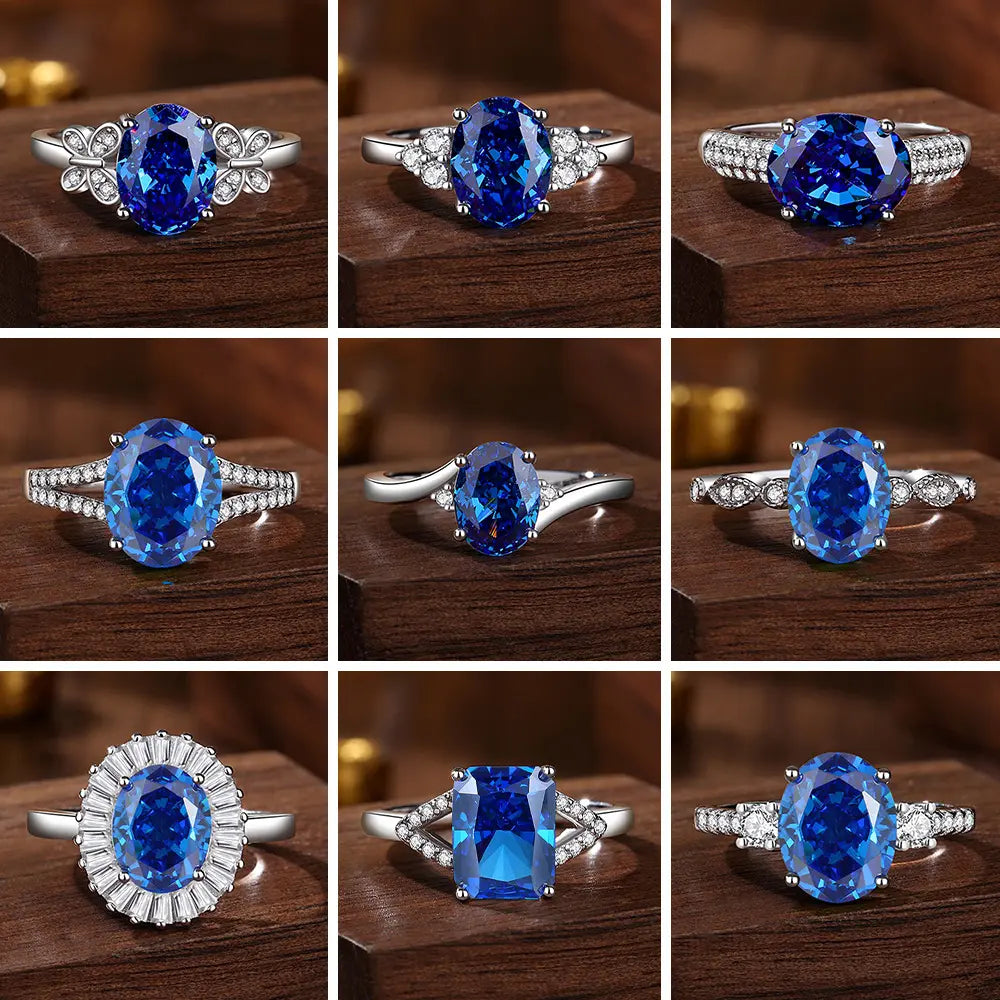 Bague de fiançailles de luxe ovale en saphir bleu pour femme