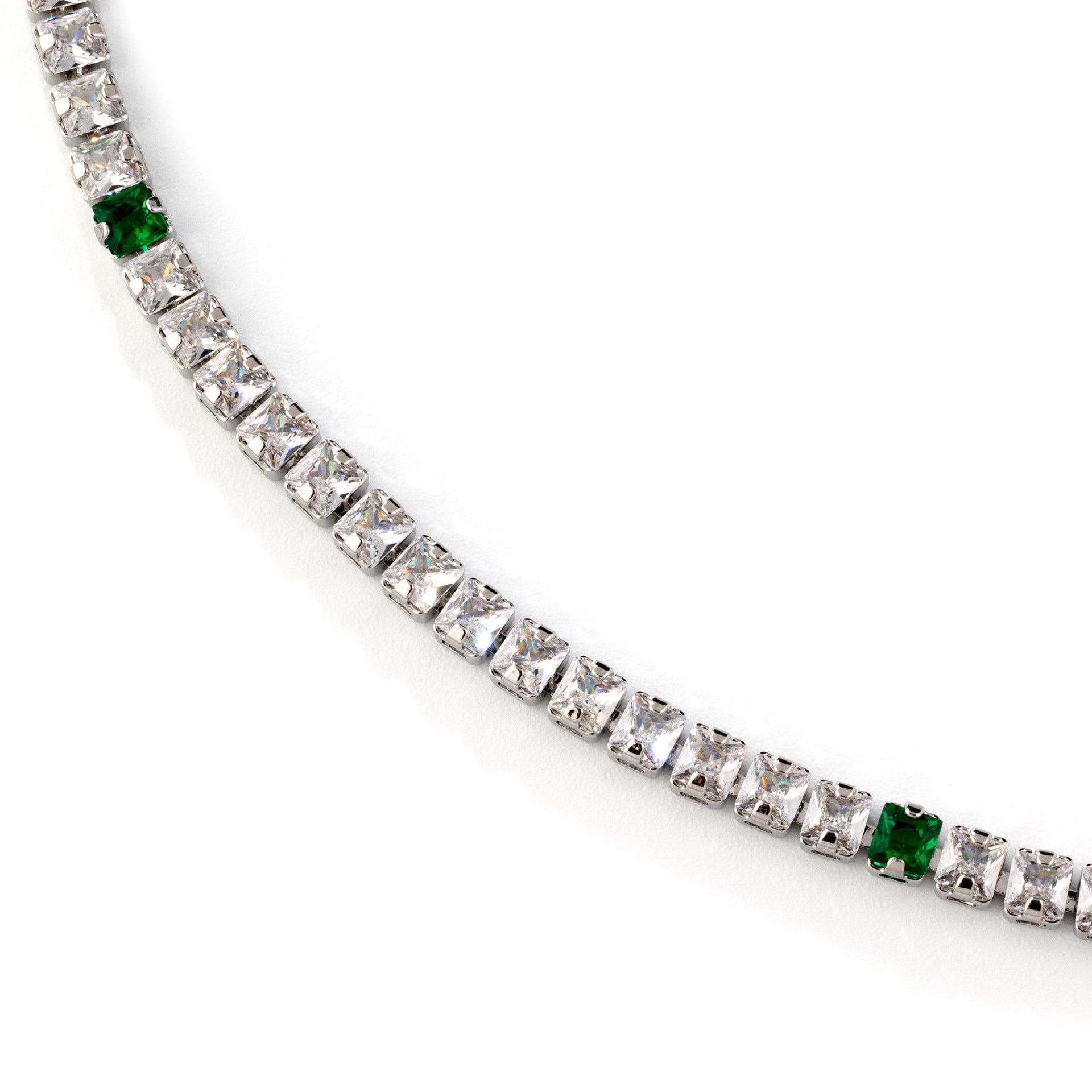 Elegant Emerald Crystal Jewelry Set – Silver Necklace Earrings for Women