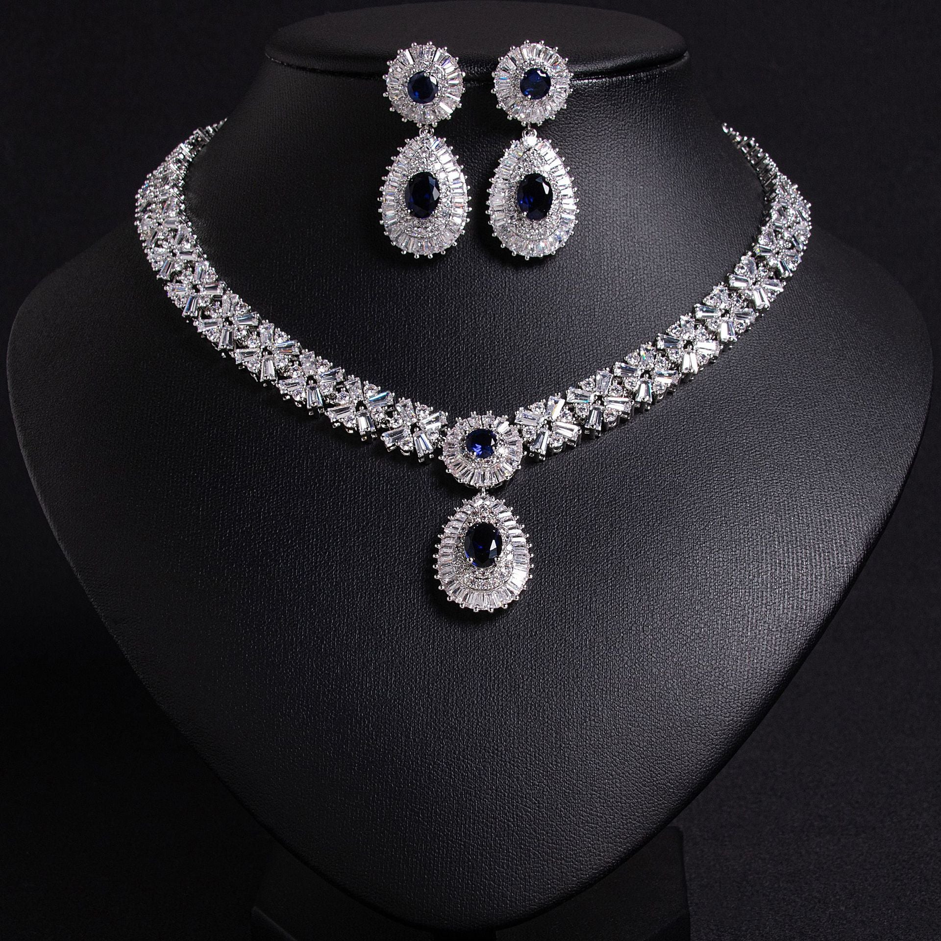 Luxury Red Crystal Statement Necklace Set – Bridal Wedding Jewelry for Women