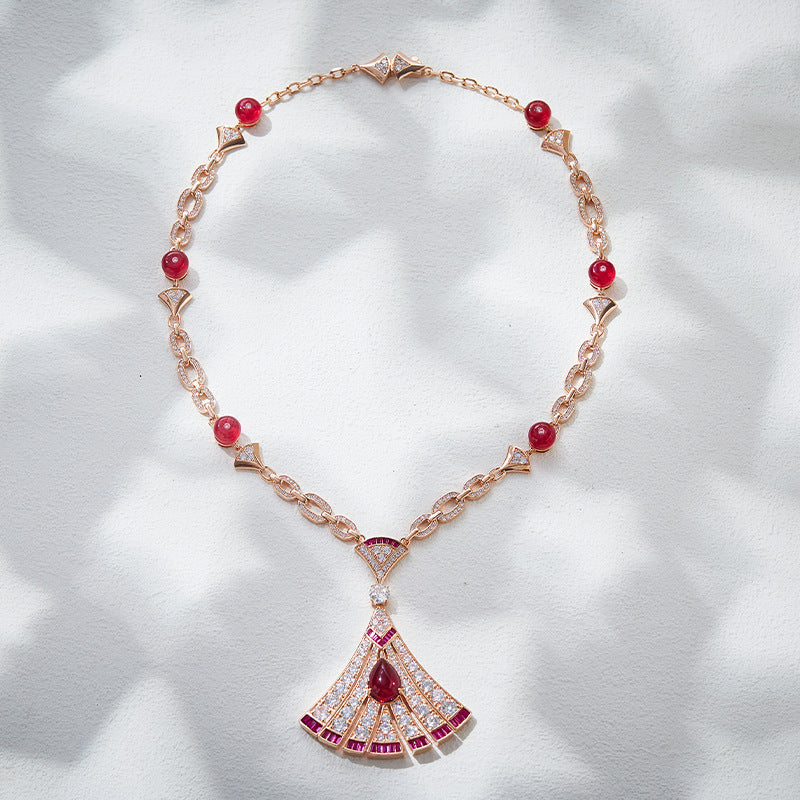 Fashion Copper Gold Plated Gemstone Fan Necklace