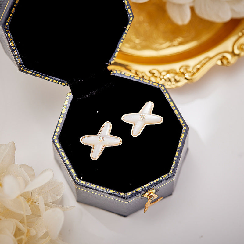 S925 silver French X-shaped white shell necklace