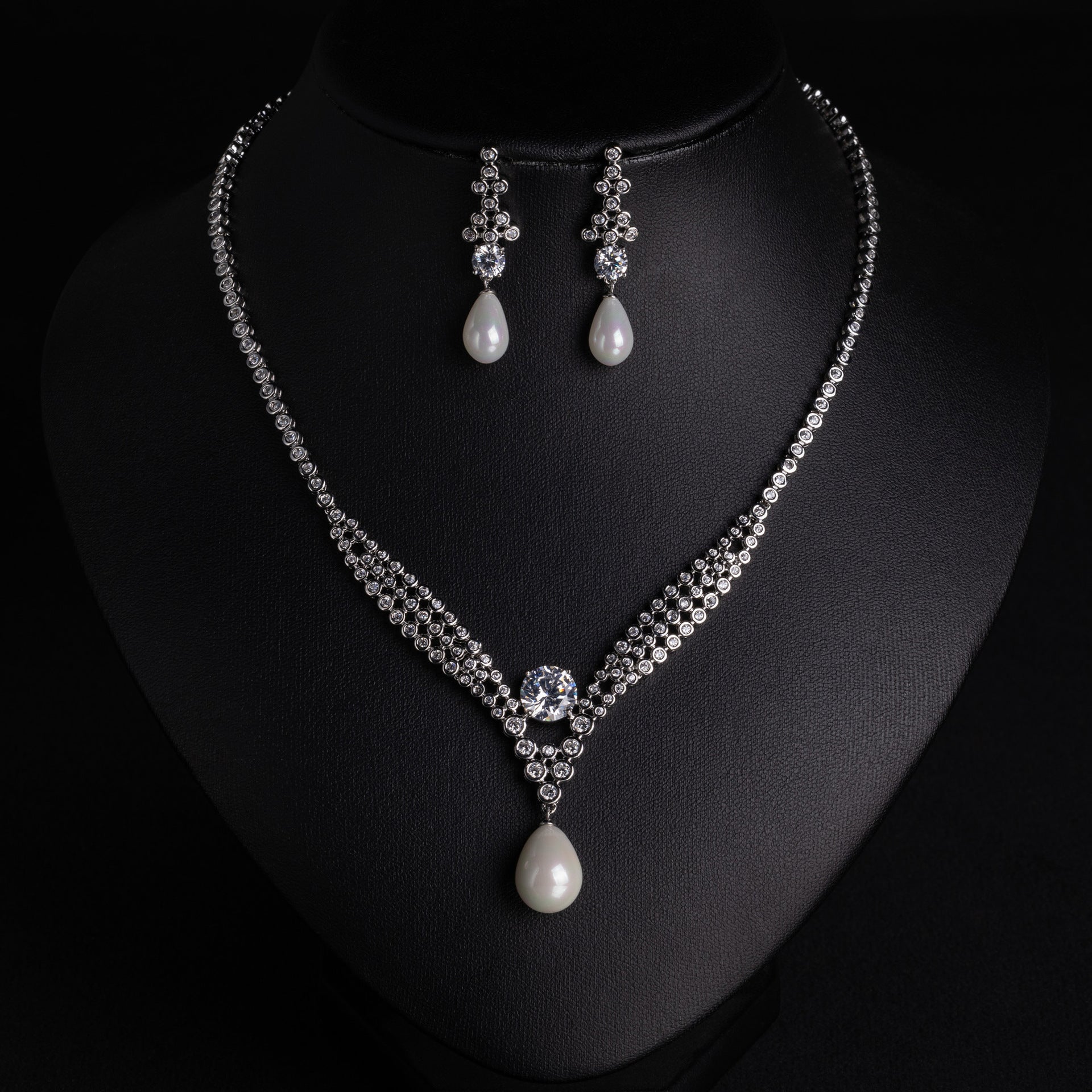 Elegant Purple Pearl Drop Jewelry Set – Gold Tone Necklace Earrings for Women