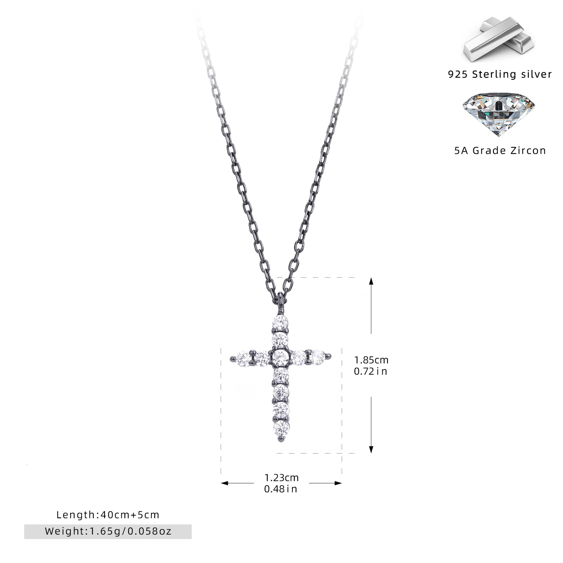 S925 Sterling Silver Diamond Cross Faith Necklace