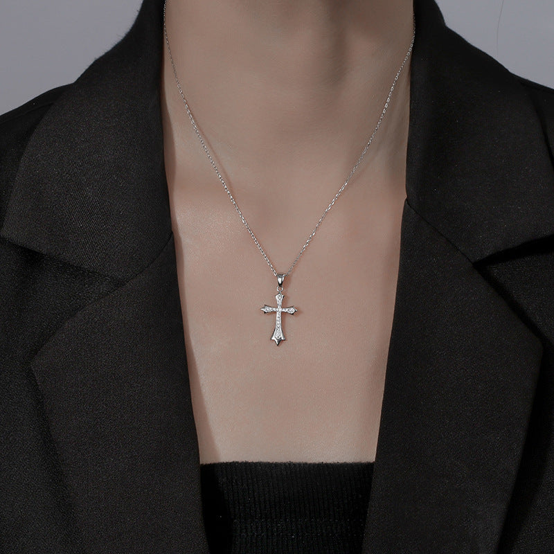 925 Sterling Silver Fashion Diamond Cross Necklace