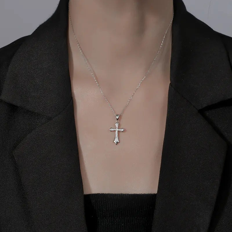 Collier croix en argent sterling 925 avec diamants tendance
