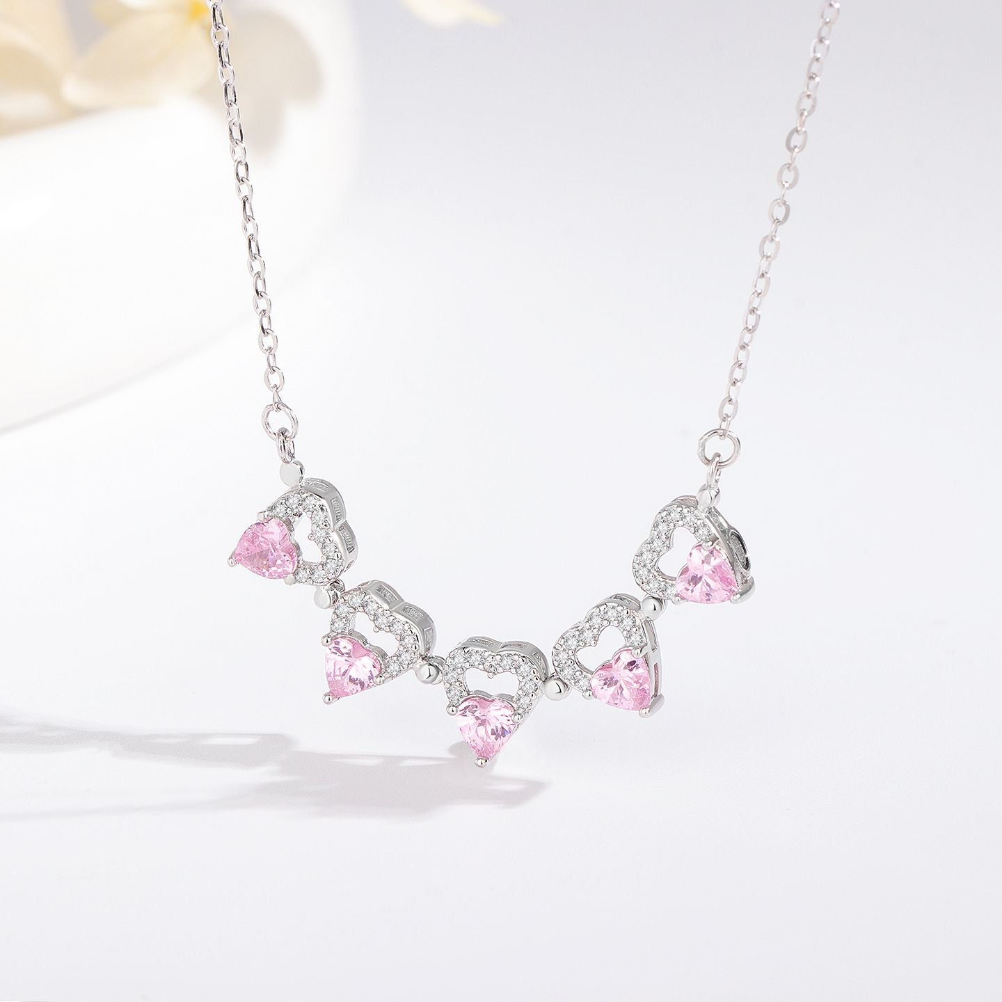 S925 Sterling Silver Love Pink Diamond Necklace