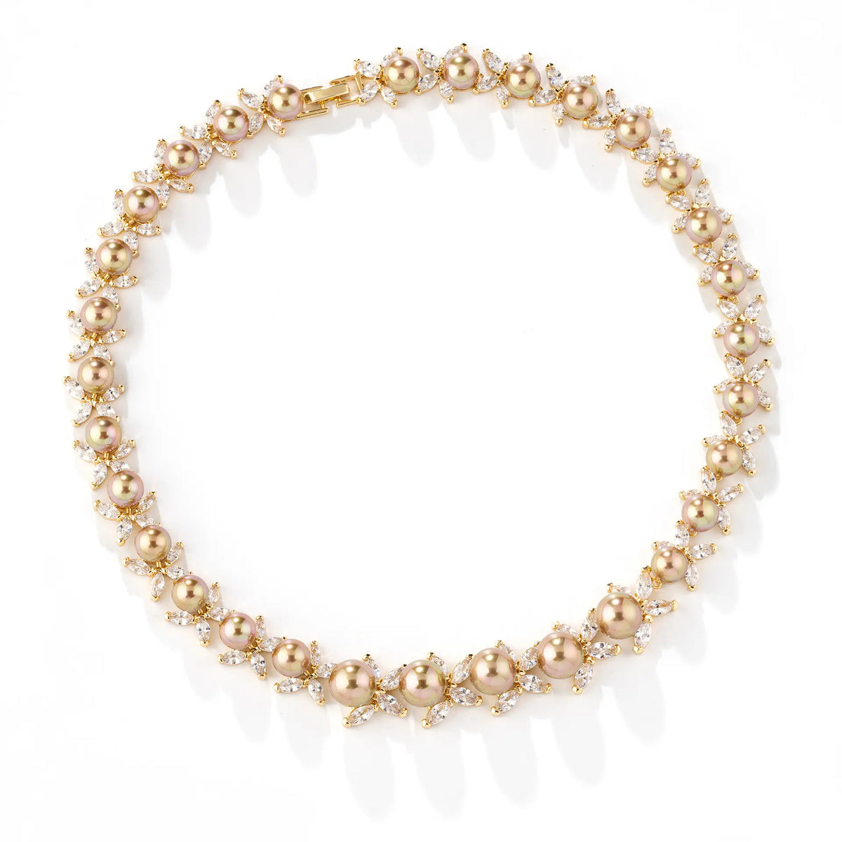 Luxury Gold Pearl Jewelry Set – Sparkling Crystal Necklace Earrings Bracelet