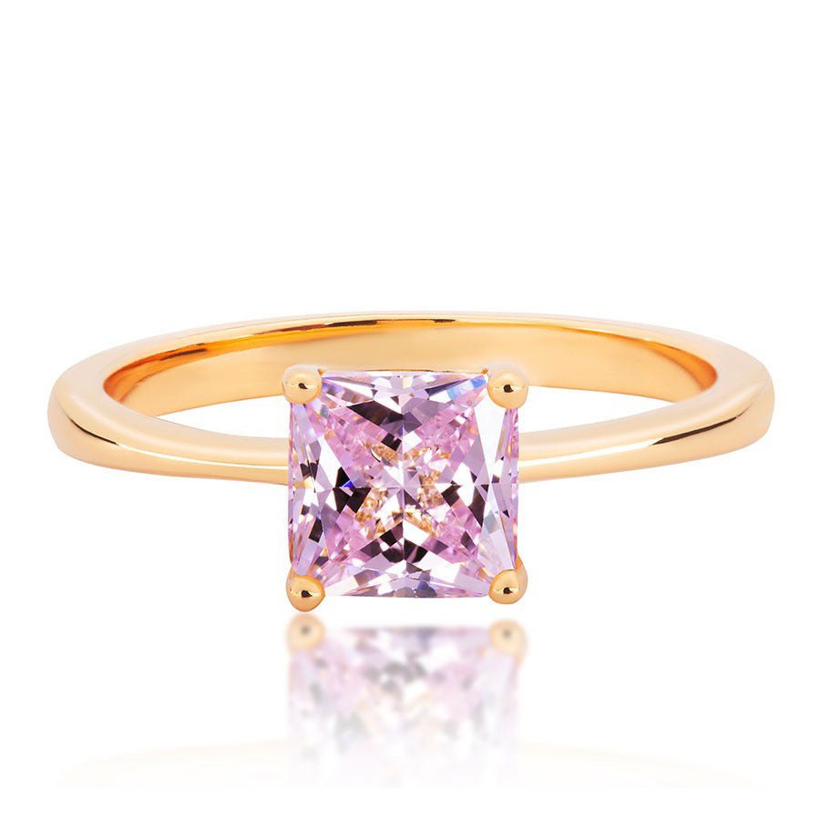 Sterling Silver Rose Gold Pink Diamond Ring