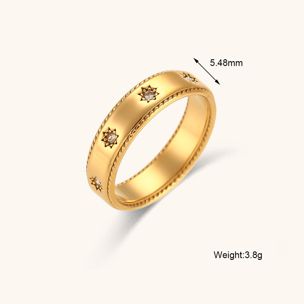 18K gold plated retro zircon star ring