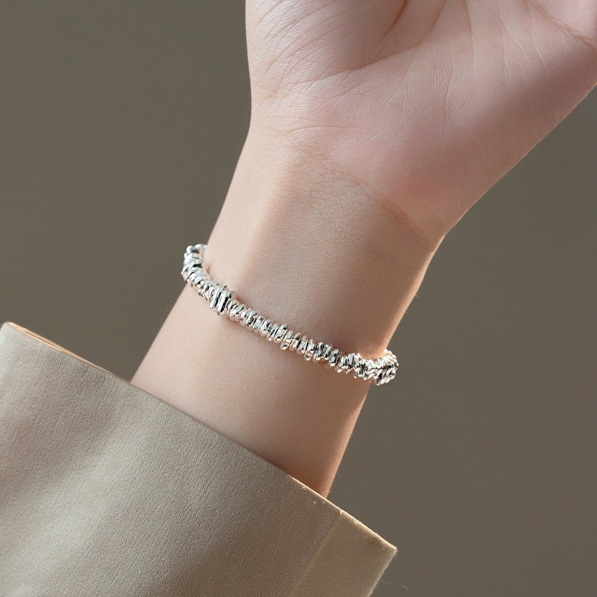 S925 Sterling Silver Irregular Broken Silver Bracelet