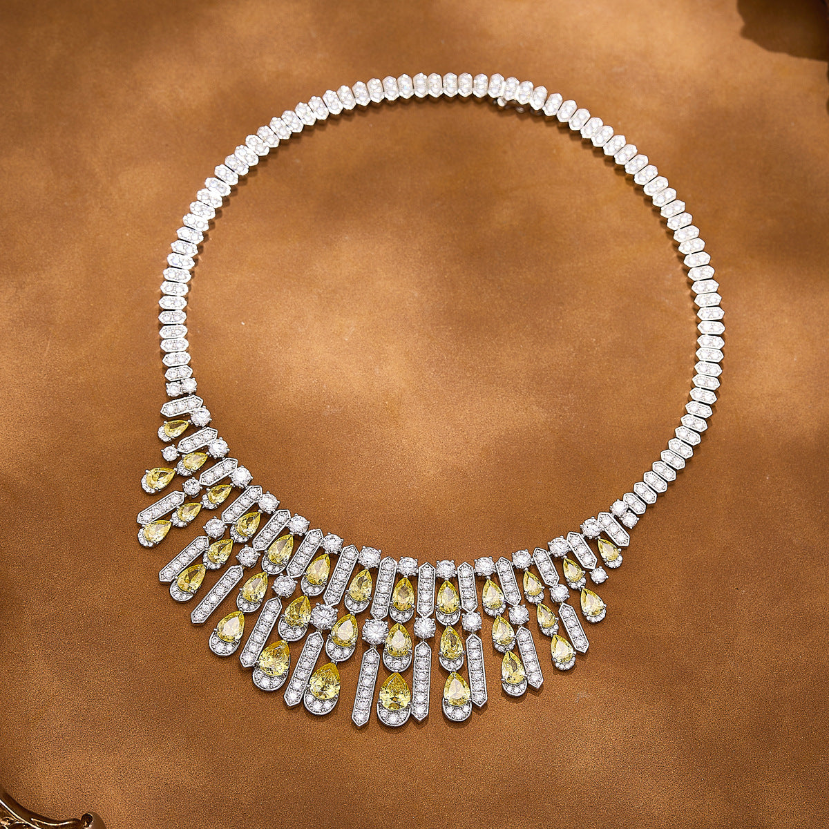 Luxury Yellow Crystal Necklace Earrings Set – Elegant Statement Jewelry for Women