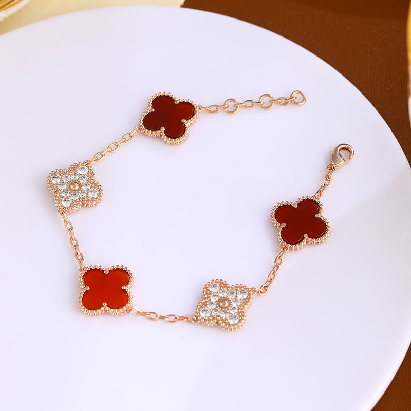 Light luxury four-leaf clover five-flower bracelet