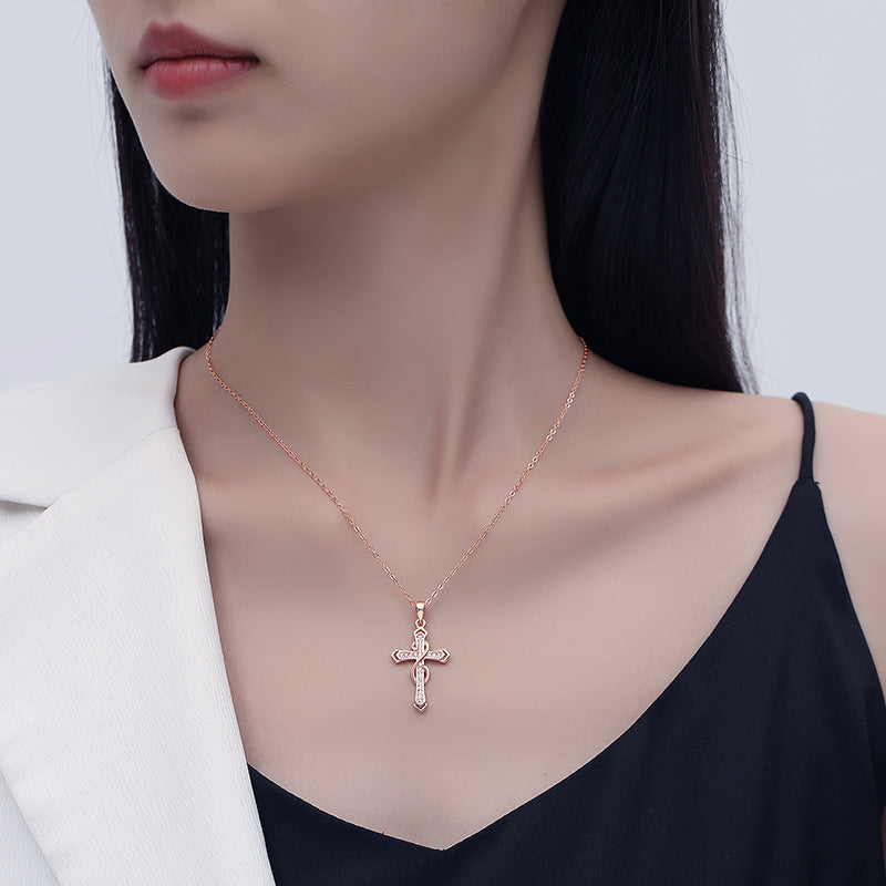 S925 Sterling Silver 8 Character Wrapped Cross Necklace